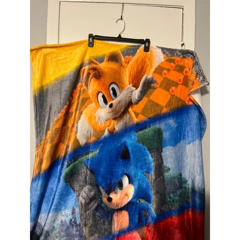 Sonic the Hedgehog 2 Movie Kids Fleece Throw Blanket 54x40 Tails Knuckles NWOT